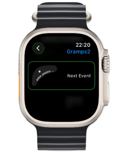 Gramps2 app on Apple Watch showing the next family event