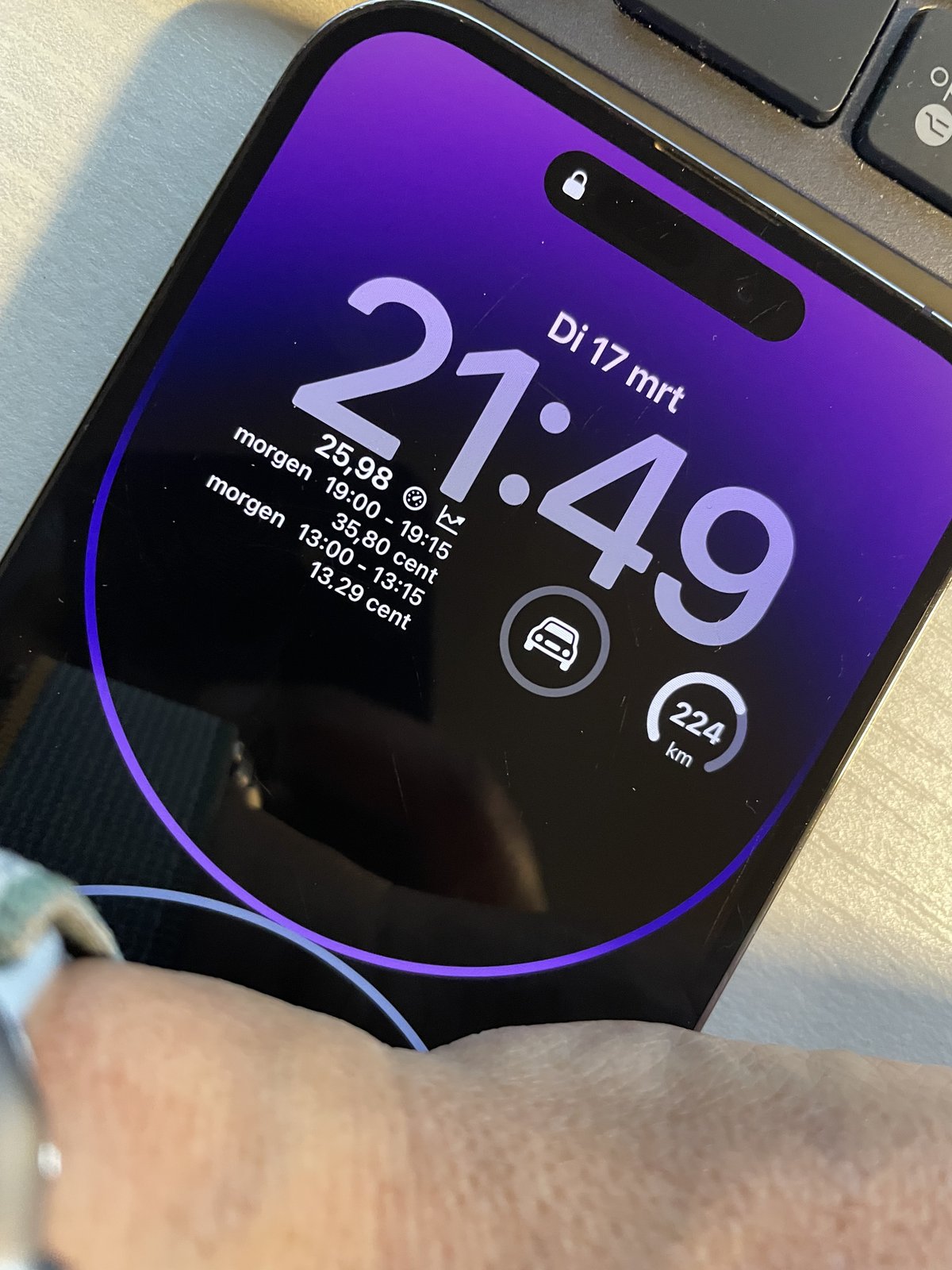 Sibber's home screen widget showing electricity prices throughout the day